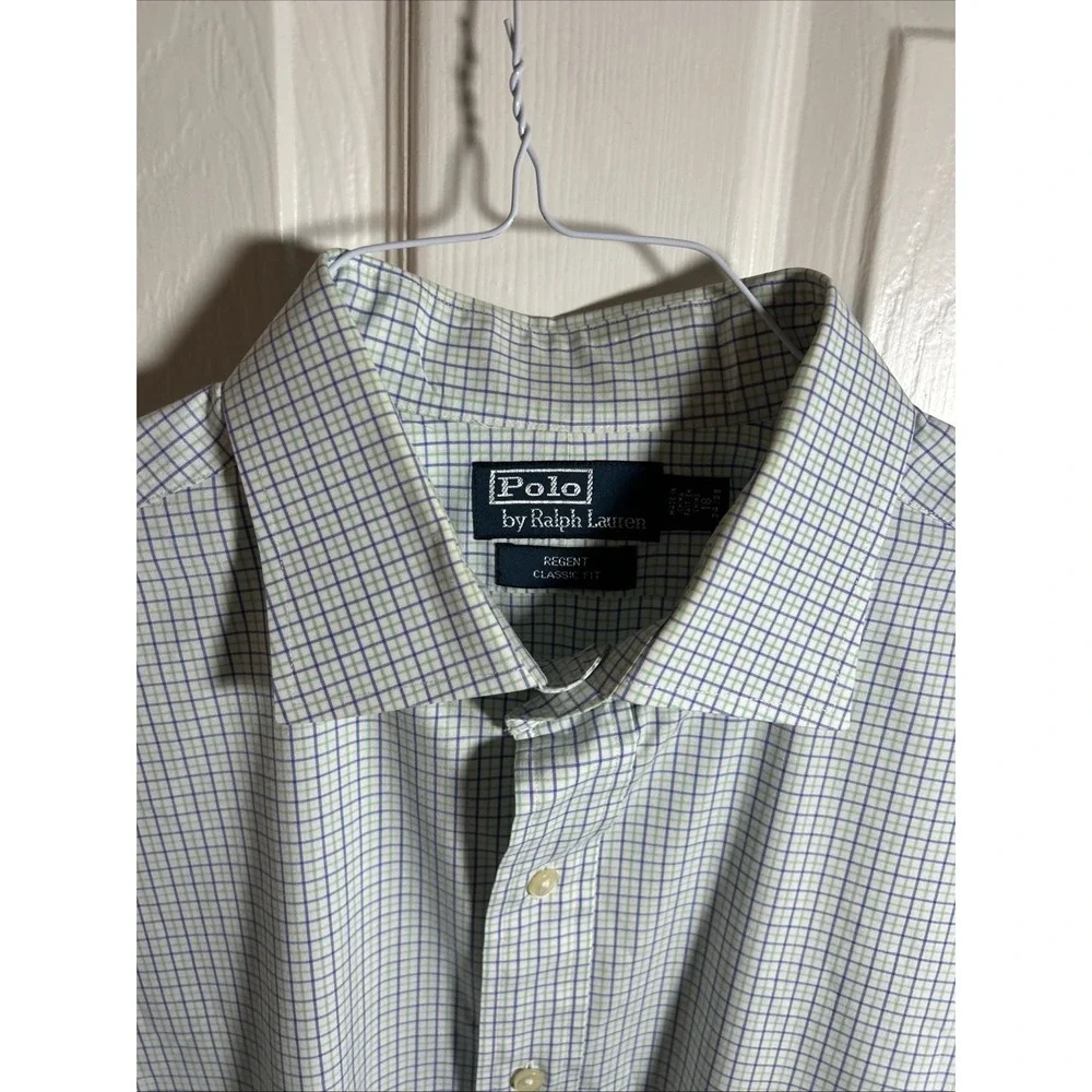 Polo Ralph Lauren Plaid Button Down Shirt Mens 18 34/35‎ Blue Pony Long Sleeve